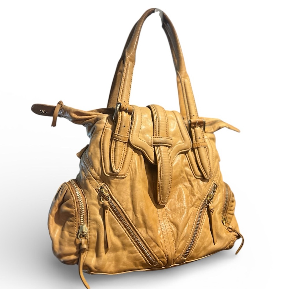 BOTKIER TAN SOFT LEATHER SHOULDER BAG WITH MULTIPLE POCKETS